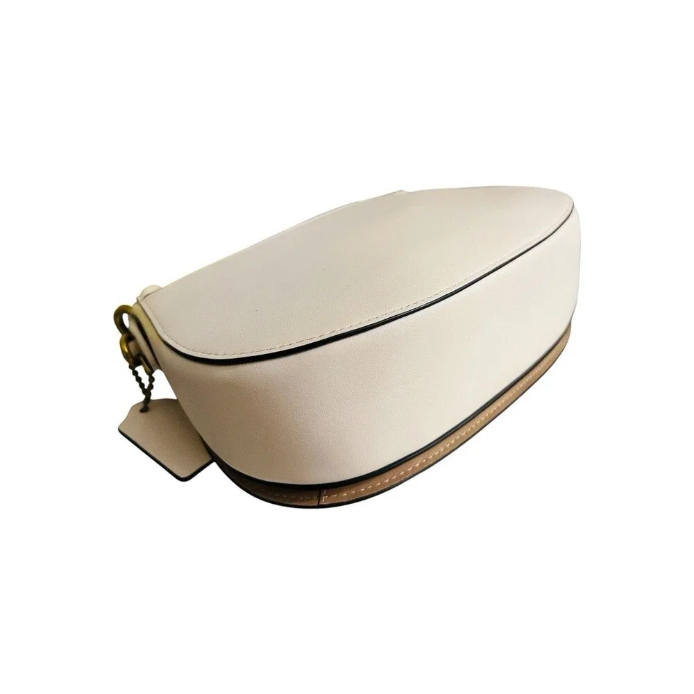Coach Beat Saddle Bag Chalk Tan Carriage Print Canvas Leather Crossbody